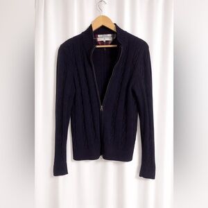 Tommy Hilfiger Navy Cable Knit Zipped Sweater - Size L